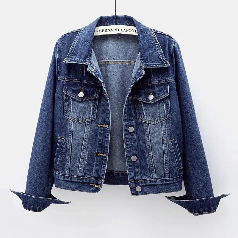 2023 Spring Autumn Womens Denim Jacket Long Sleeve Overcoat Loose Coat Button Outwear Jeans Jackets 5XL 261008