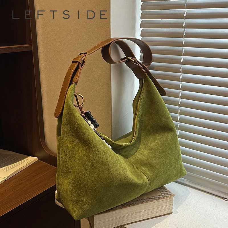 Totes LEFTSIDE 2025 Winter Small Suede Crossbody Bag Handbags and Purses Women's Hobo Bag Trend Brand Solid Color Shoulder Bags X261016