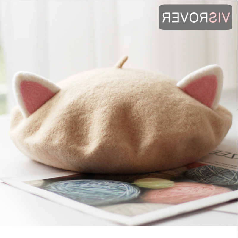 New VISROVER Unisex Kid Beret Cute Cat Shape Hat Winter Cap Autumn Punk Beret Hat Rabbit Solid Children Wholesale Beret Gift S261016E85A
