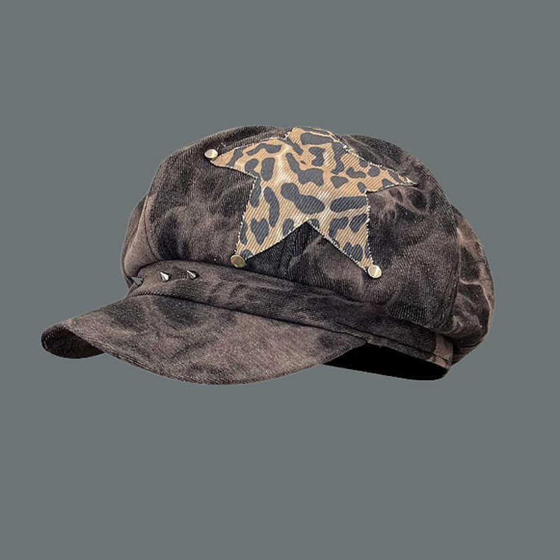 Personzed Y2K Star Sticker Rivet Design Berets Caps for Women Spring and Autumn Fashion Versatile Retro Tie-dye Newsboy Hats S261016EVOE