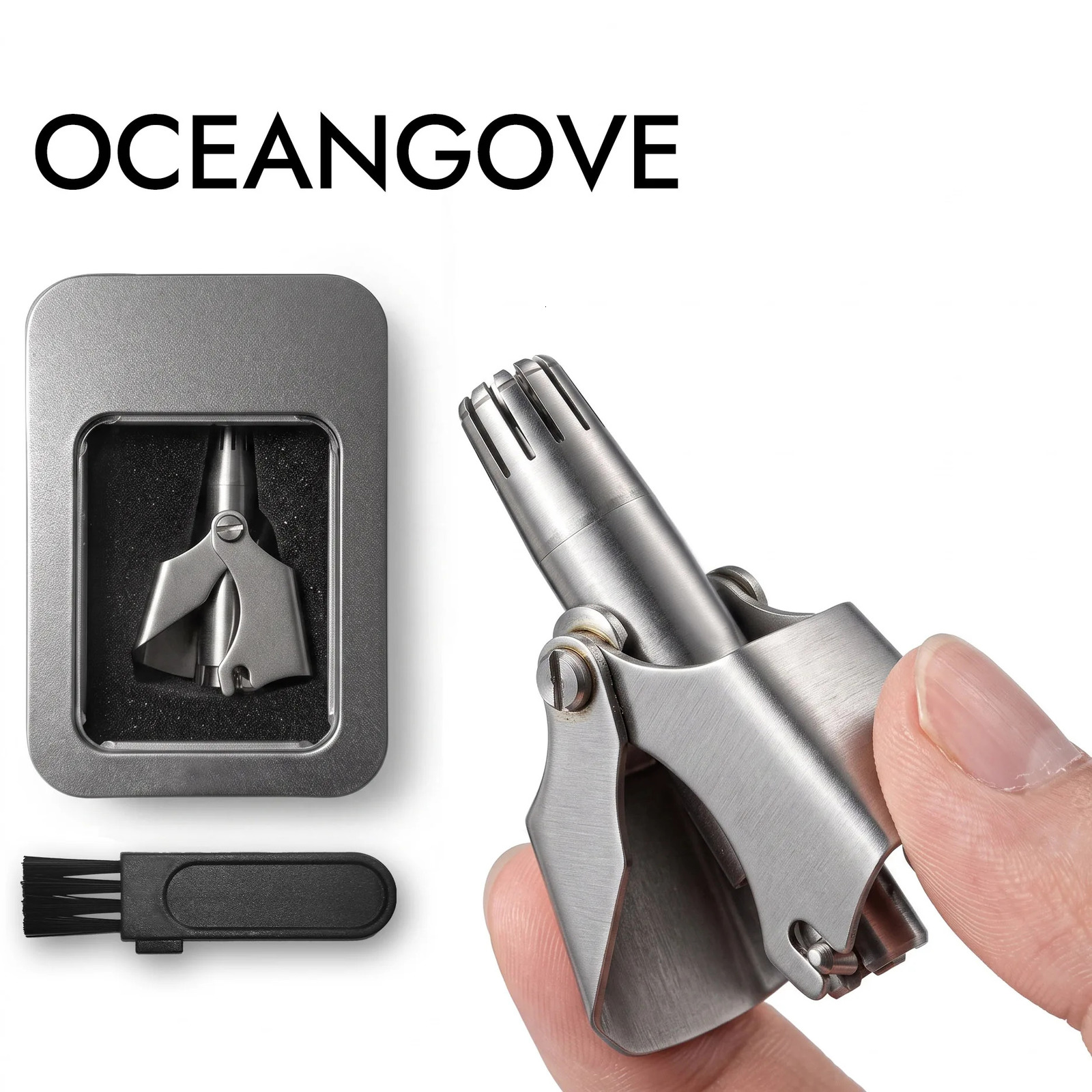 OceanGove Stainless Steel Nose Ear Hair Trimmer 360° Rotary Manual Portable Washable Grooming Tool for Men Women 261016