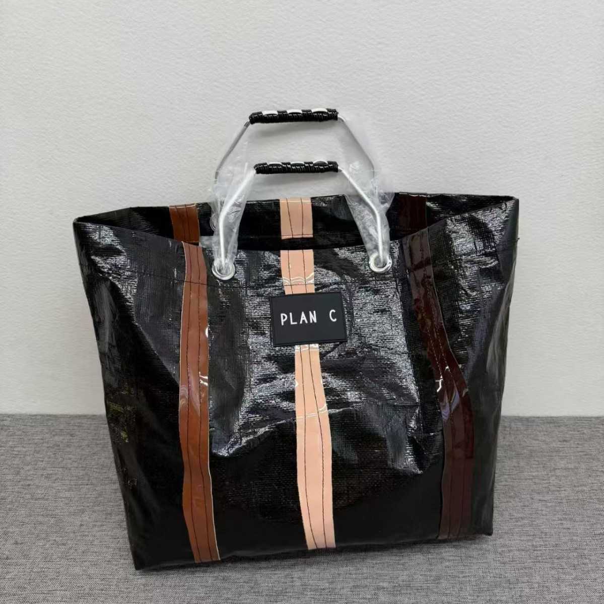 PLAN C striped coated tote bag Italian niche waterproof woven handbag large-capacity commuter shopping bag Q261016