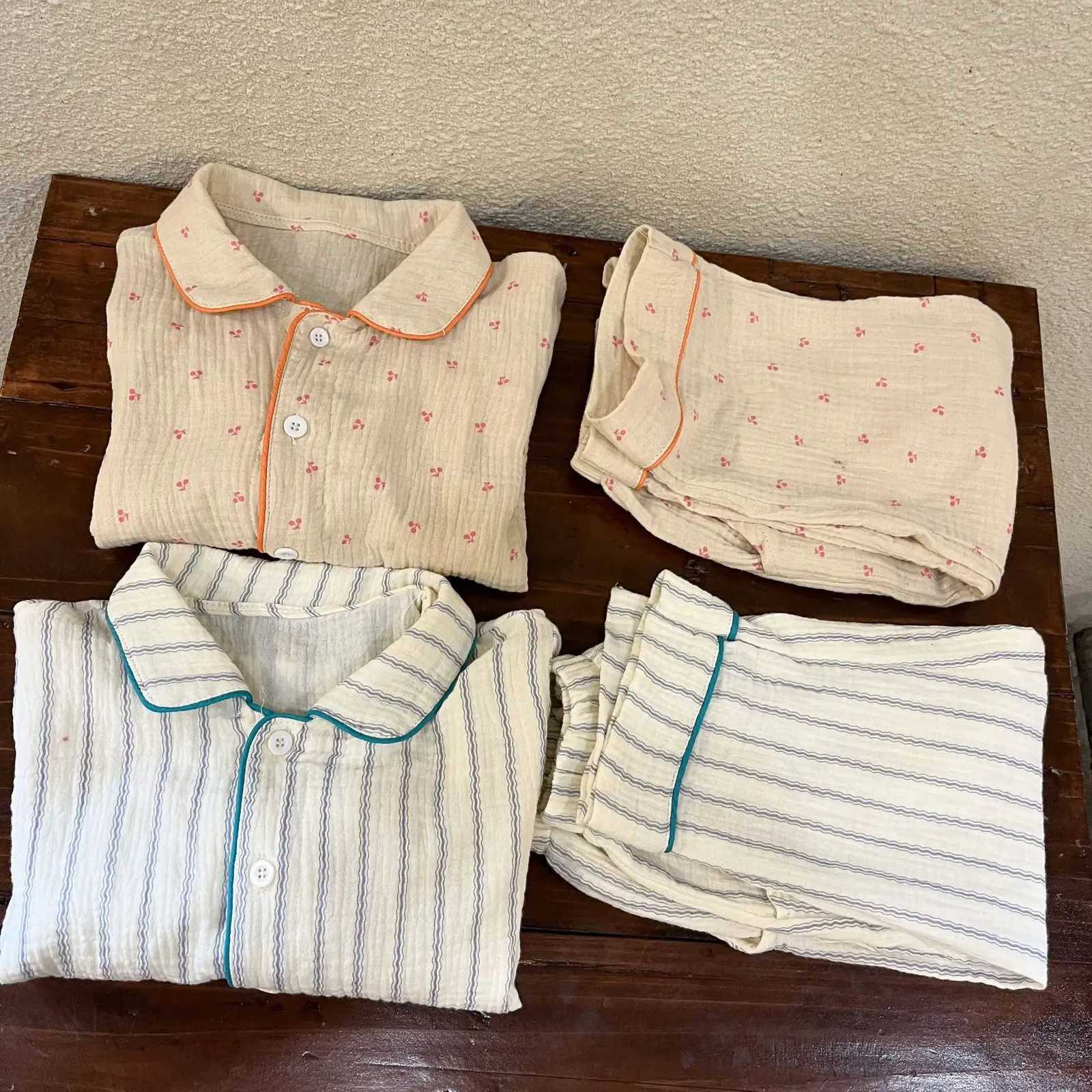 Pajamas New Autumn Winter Boys Girls Matching Pajamas Set Cotton Soft Loose Spwear Turn-down Collar Button Shirt+Pants 2 Pieces SuitW261019