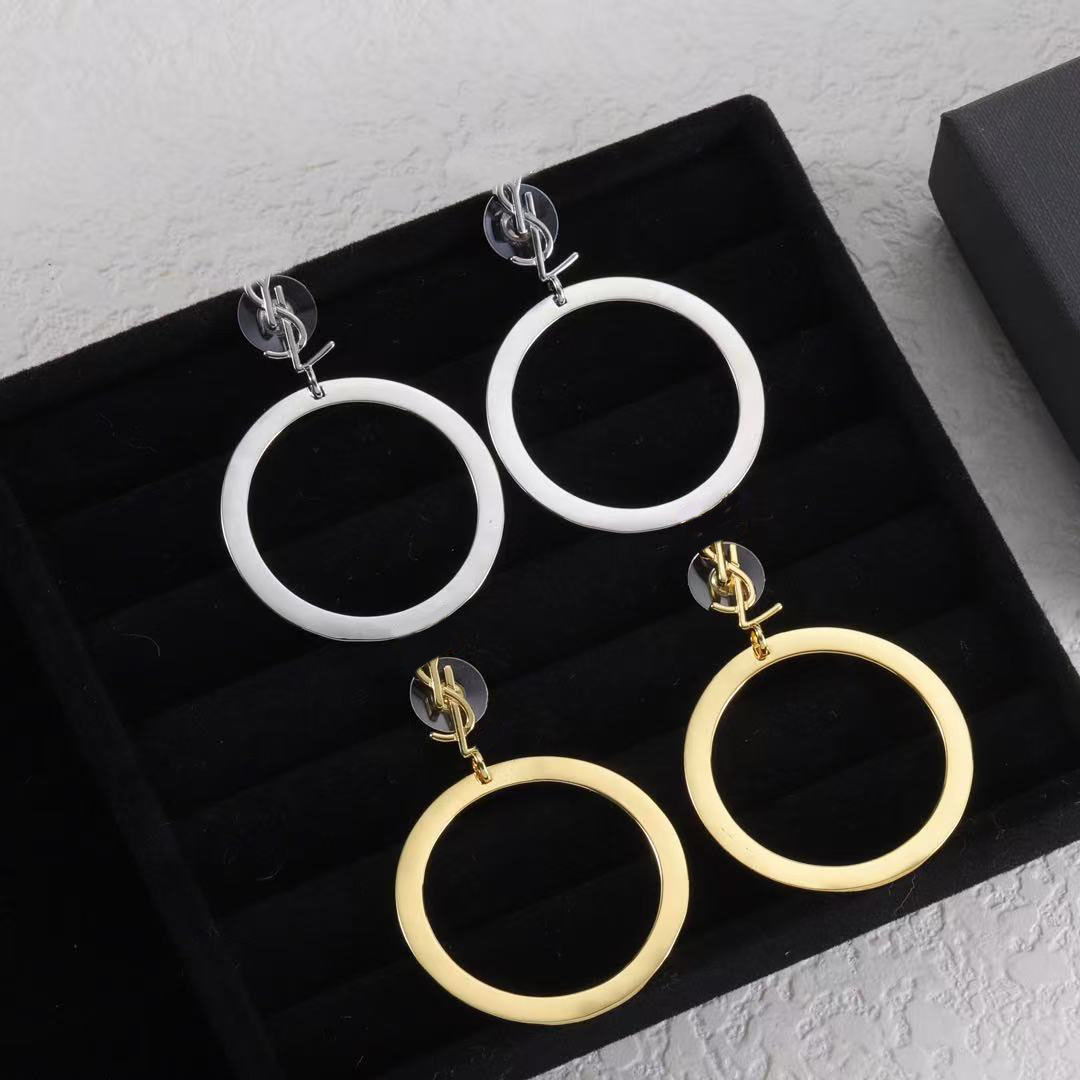 Fashion Large Circle Pendant Earrings Women's Gold Silver Luxury Designer Dangle Chandelier Earrings Gift Jewelry