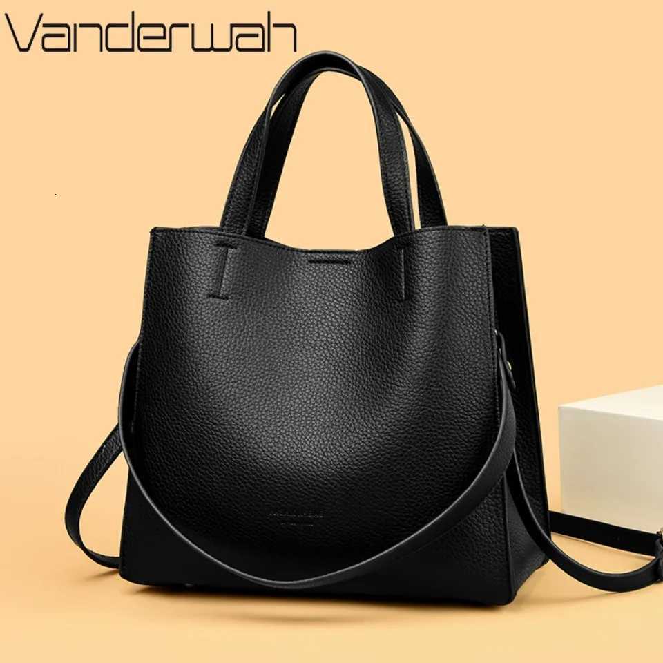 Cross Body Soft PU Leather Women Bucket Shoulder Bag Large Capacity 3 Layers Crossbody Bag Durable Everyday Handbag for Work Travel H261016