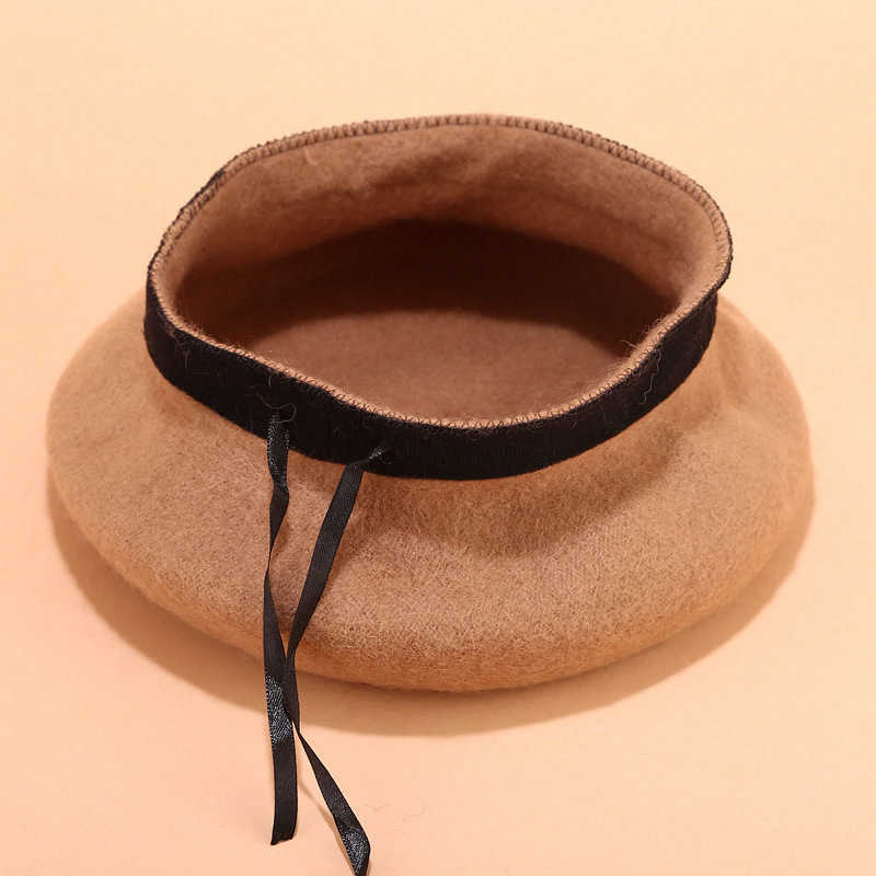 Women 15Colors Pure Wool Beret Hat Adjustable Strap Vintage French Style Solid Color Warm Winter Beanie Cap S261016FEXC