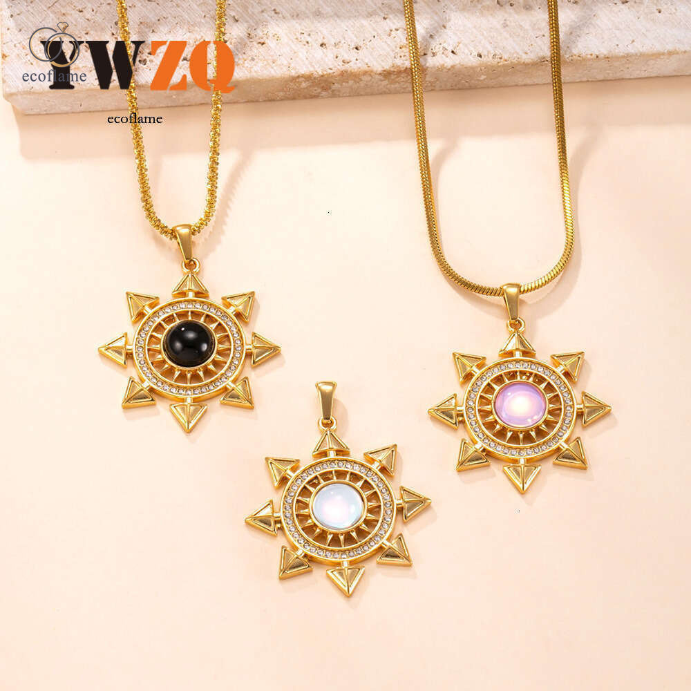 Single pendant bestseller 925 Sterling Silver 18K Gold jewelry vintage light luxury 18k gold-plated cast sun diamond-studded necklace accessory