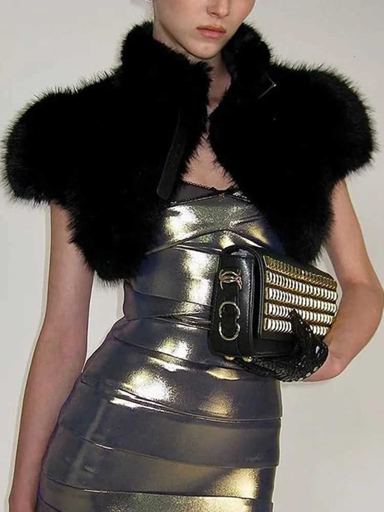 Jackets Buckle Belt Fluffy Men's Faux Fur Sexy Cropped Jackets Women Fall Winter Fashion Slim Sleeveless Vest Streetwear Y2k Furry Short Coats