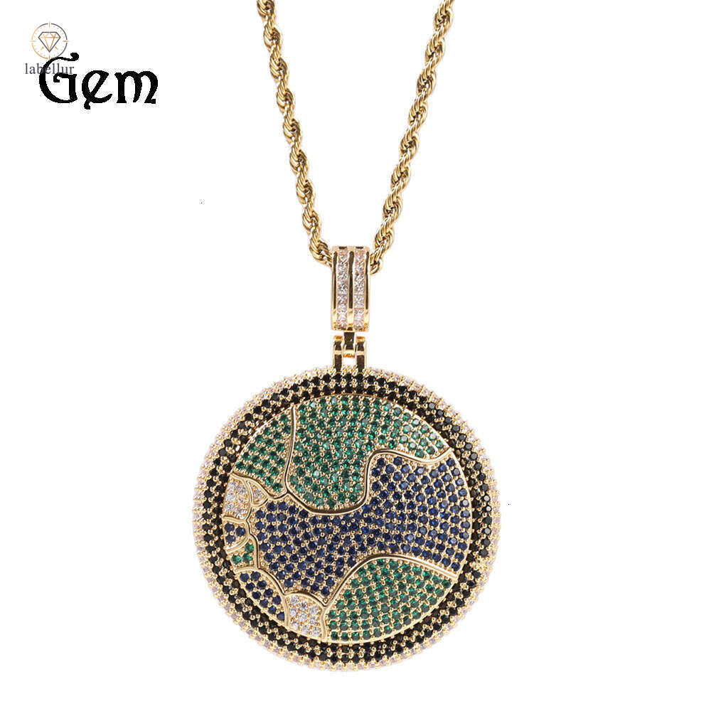 HIPHOP Hip Hop Personality Planet Earth Pendant Fashion Creative Silver Inlaid Moissanite Rotatable Men's Necklace Wholesale 8