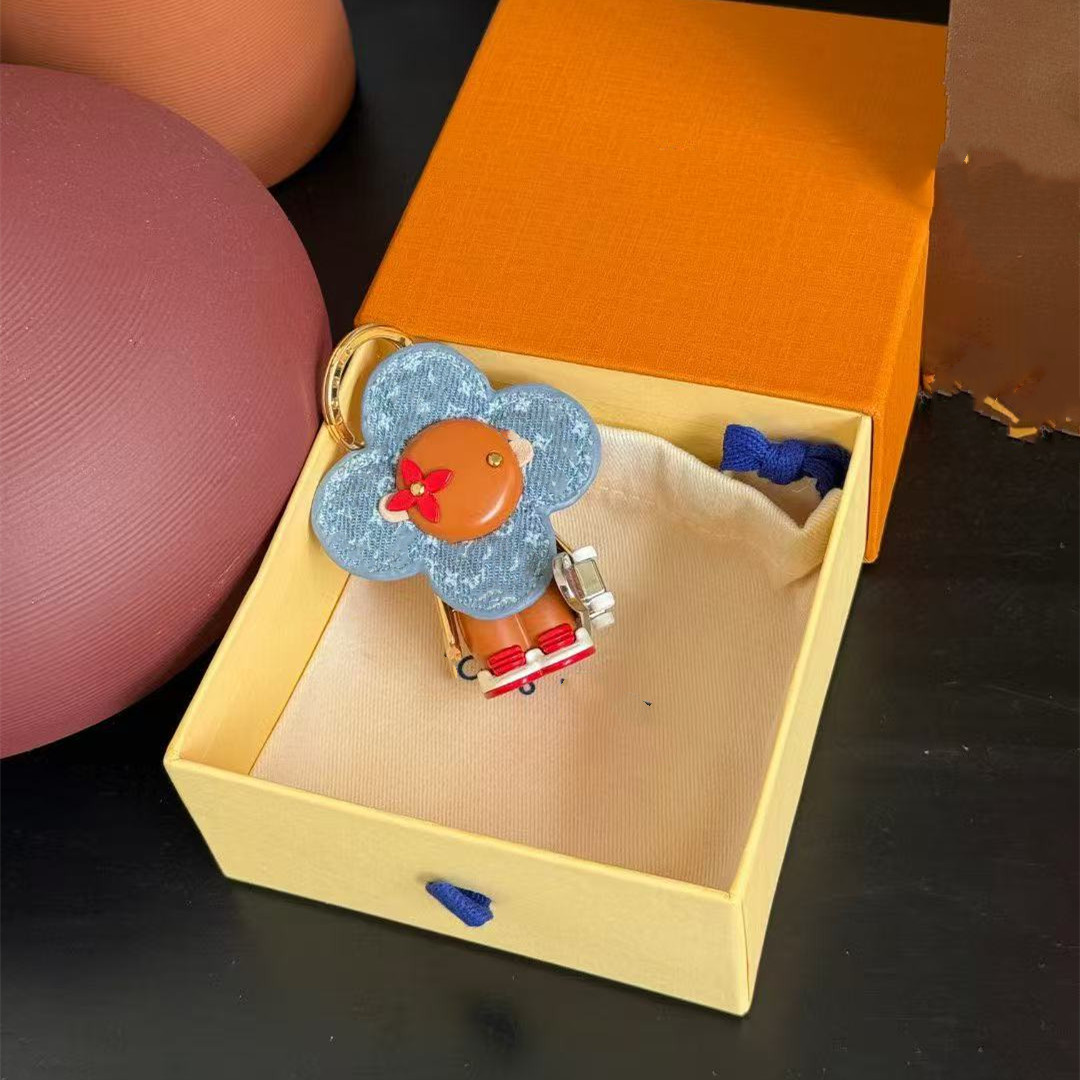 With BOX Designer Denim Sunflower Fashion Keychains Best Women Bag Charms Luxury Keychain Lanyards Holiday Christmas Accessories