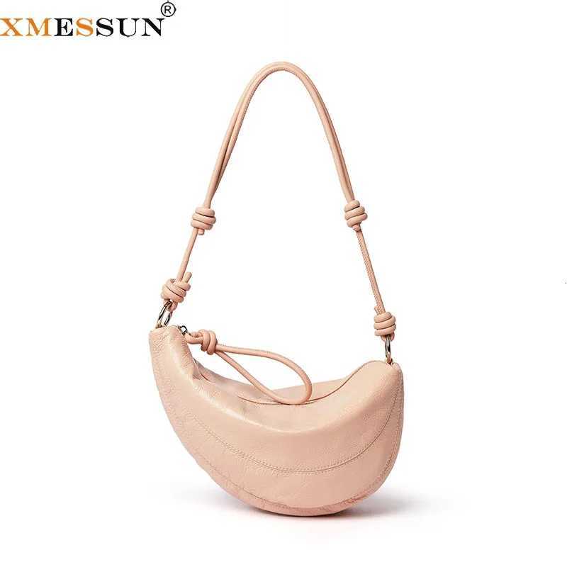 Totes XMESSUN Women New Soft Leather Dumpling Bag Fashion Cowhide Shoulder Bag Europe and America Women's Crossbody Saddle Bags ins X261016