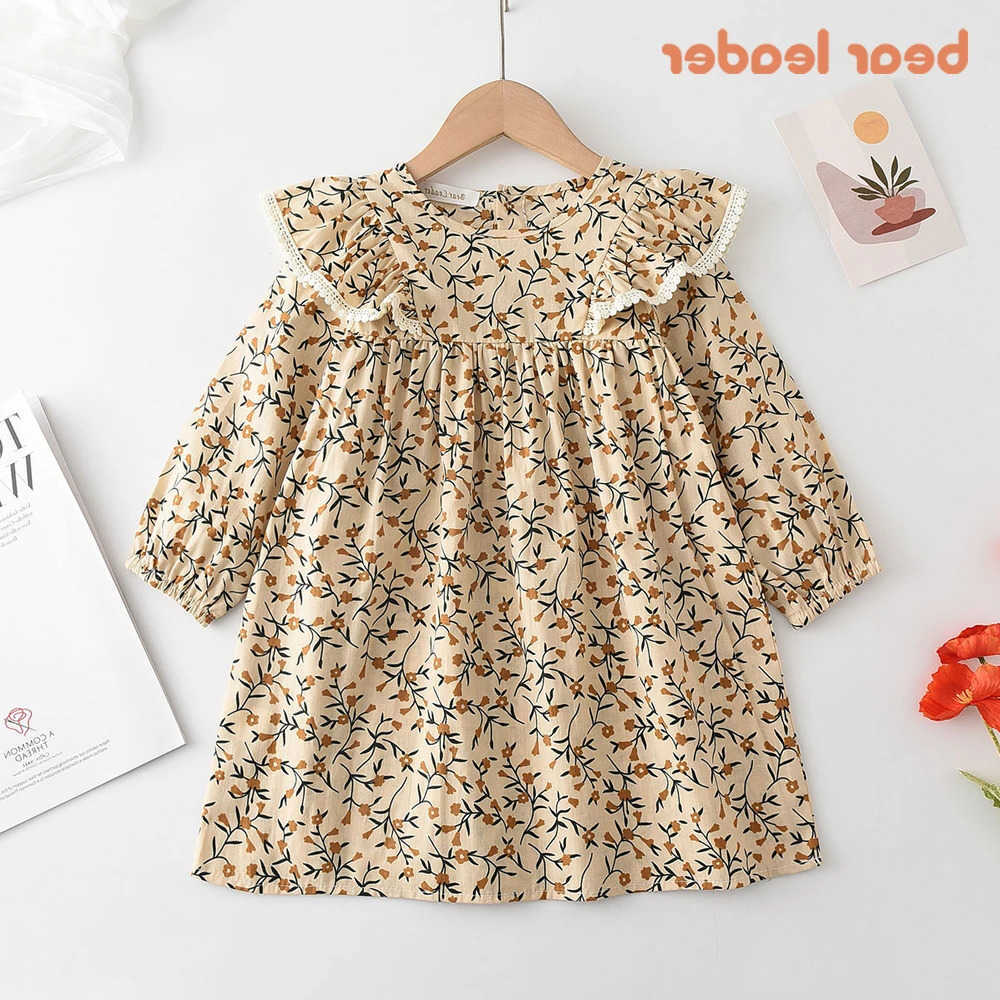 Leader Bear 2026 Spring Autumn Yellow Floral Girls Dresses Long Sleeved Round Neck Kids Dress Korean Version Children's Clothing S2610168R4D