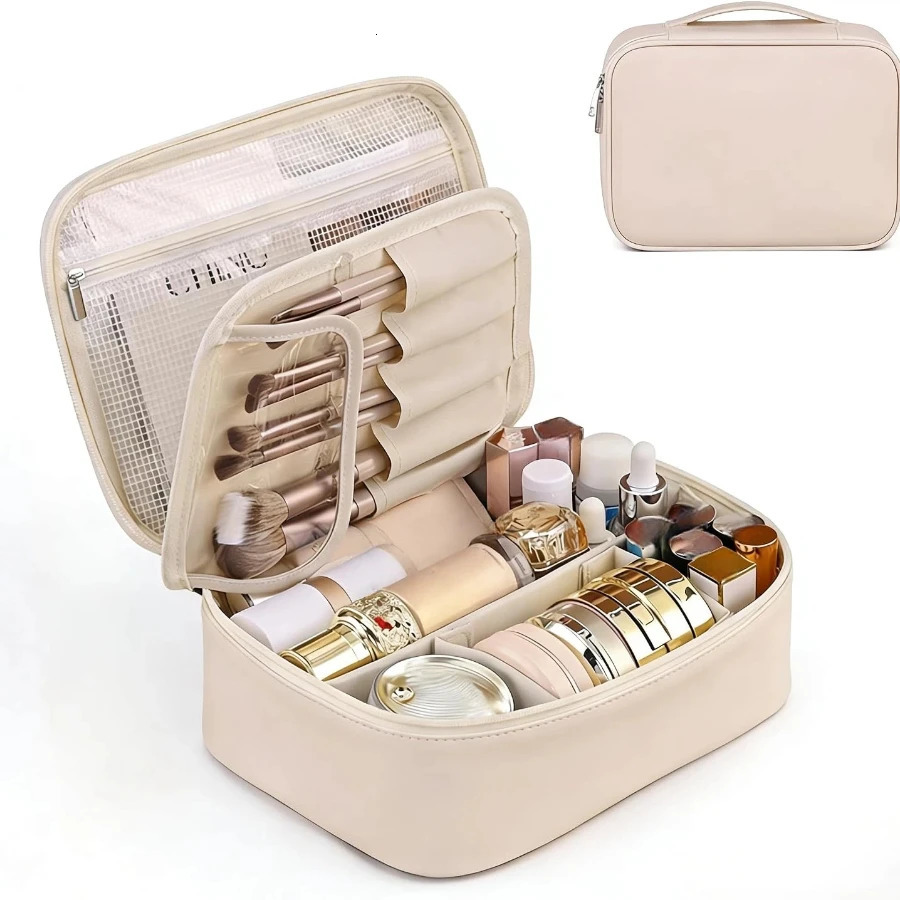 Waterproof portable makeup bag largecapacity travel cosmetic organizer women's toiletry and with handle compartments 261009