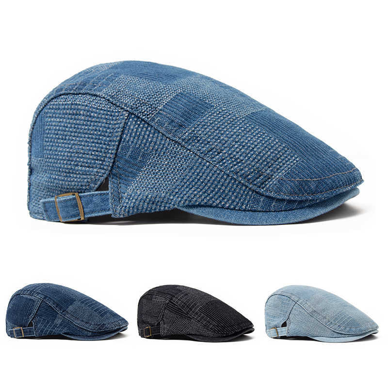 Vintage Denim Beret Men Newsboy Caps Summer Casual Women Forward Cap Cotton Visor Flat Hat Autumn Peaked Painter Hats S2610164UGF