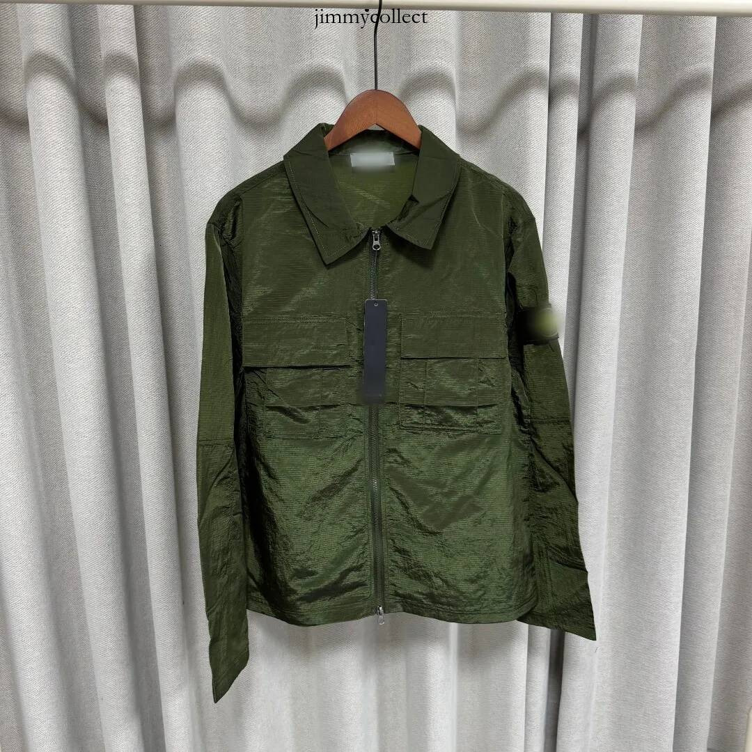 stone 2026 new style stone Men's Nylon Ripstop Overshirt Jacket with Arm Patch Multi Pocket Full Zip Casual Windbreaker stone 4a9