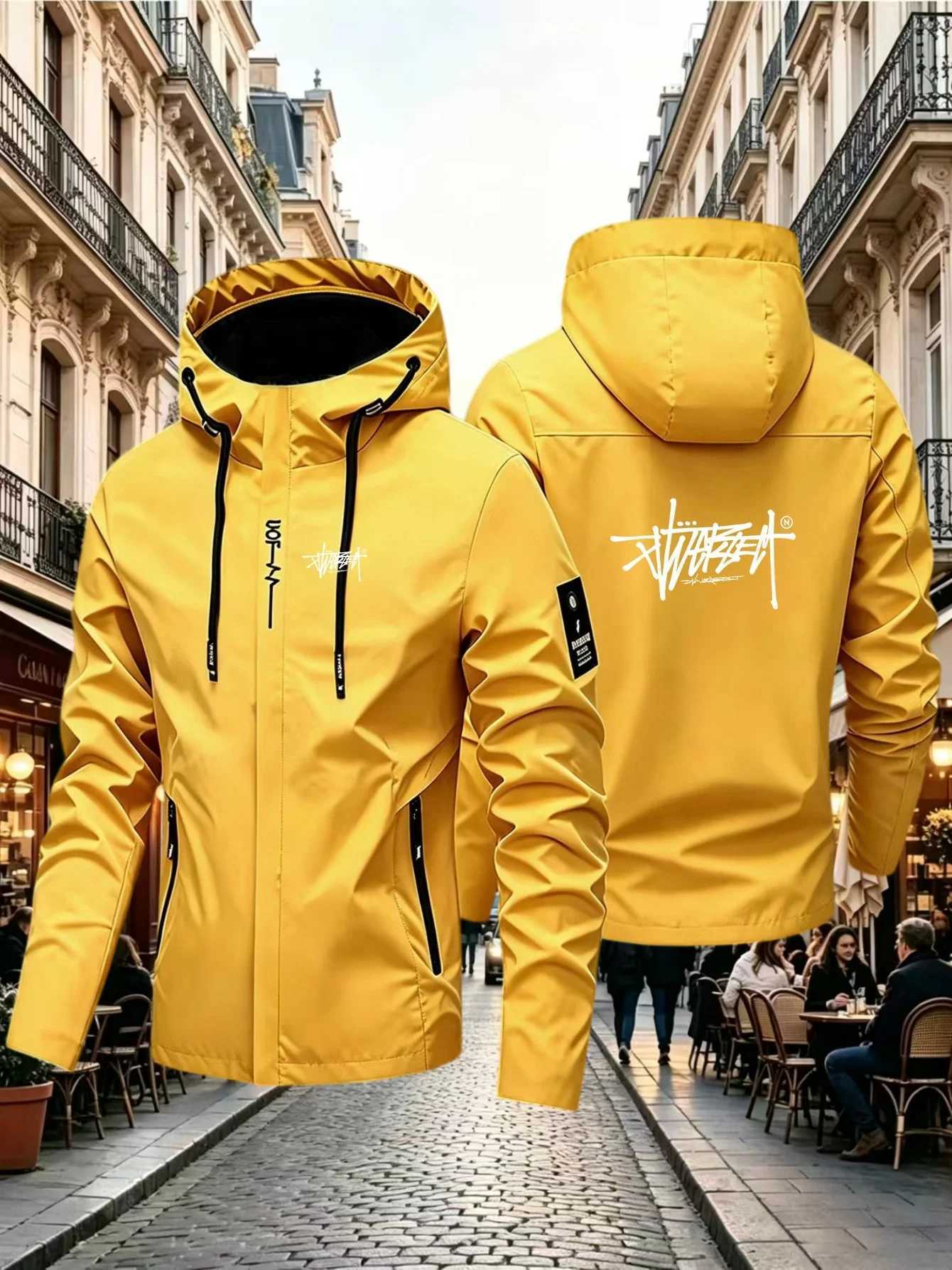 Outdoor Jackets Hoodies 2026 Men's Waterproof Hooded Lightweight Cycling Printed Street Sty Outdoor Hiking Windproof Casual CoatT261016