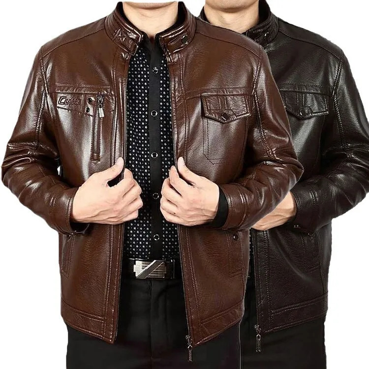 Men Winter Thick Fleece Leather Jacket High Stand Collar Detachable Fur Korean Casual Warm Windproof Male PU Coat Factory 261014