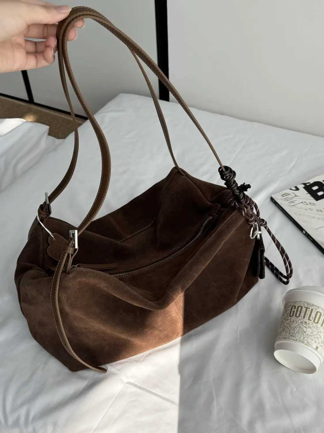 Shoulder Bags JIAERDI Vintage Large Capacity Tote Bag Women Retro Suede Casual Shoulder Bags Ladies Versatile Frosted Handbag Purse 2025 New X261016