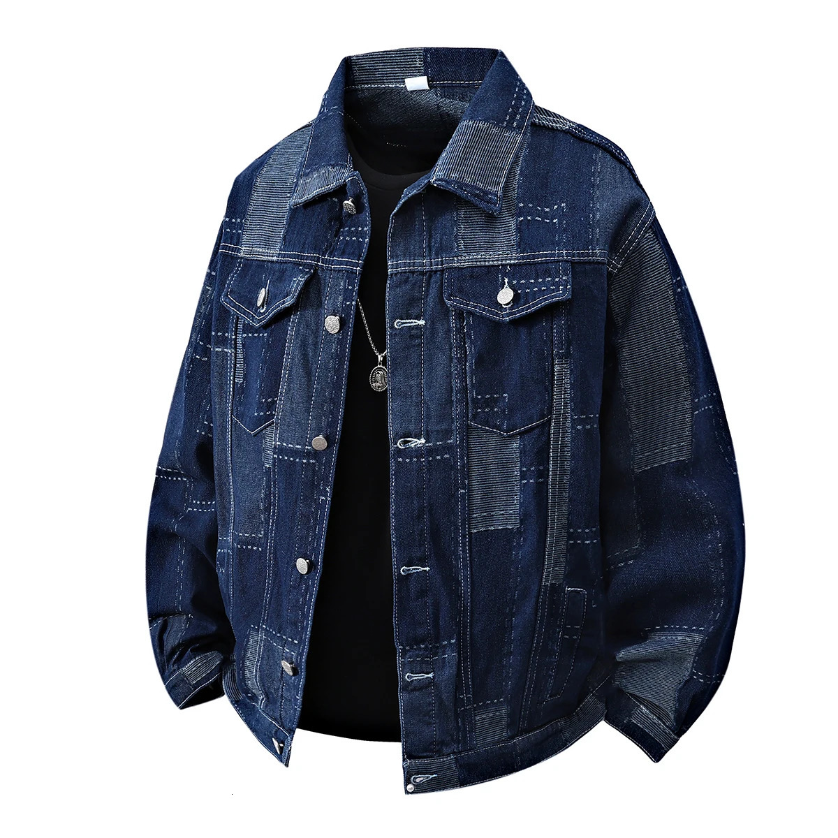 American Vintage Color Block Denim Jacket Men Spring Autumn Casual Streetwear Man Loose Plus Size Workwear Blazer Coats 261012