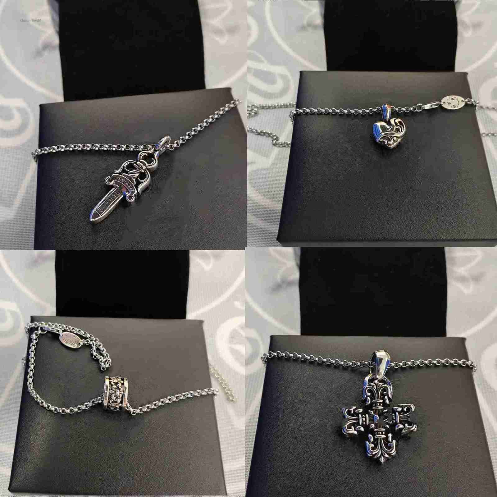 Chrome Designer Mini Black Cross Pendant Charm Rope Chain S925 Sterling Silver Chrono Sanskrit Necklace Hip Hop Horseshoe Jewelry Zirconia Daily Chr