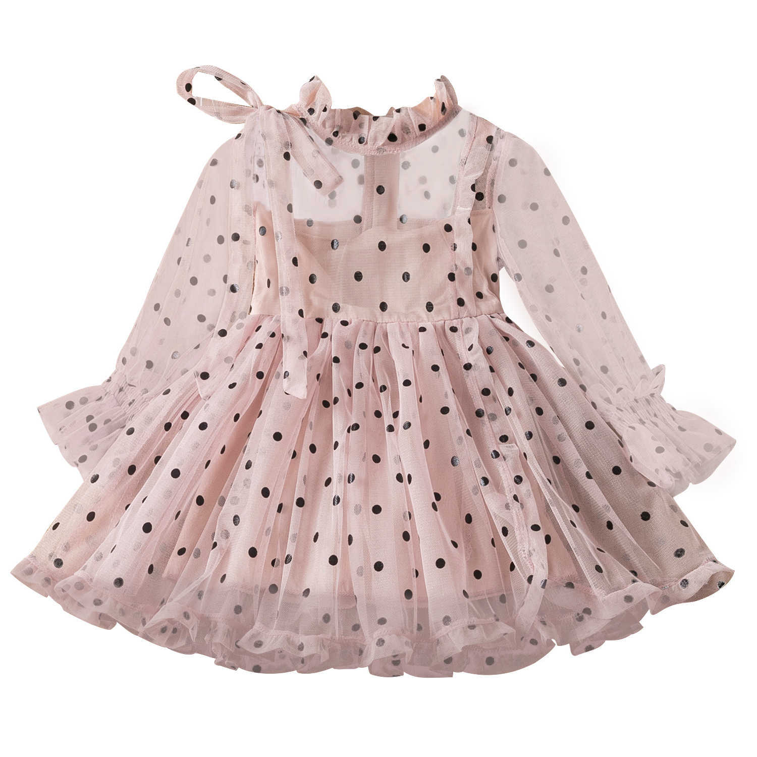 Year 2-7 Polka-dot Girls Princess Dress For Kids Spring Autumn Long Sleeve Elegant Birthday Party Gown Children Casual Clothes S26101659W6