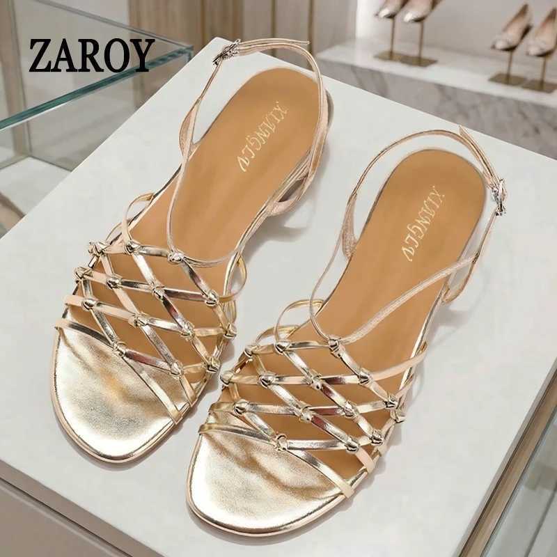 ZAROY Luxury Gold Gladiator Flat Sandals Woman Summer Narrow Band Open Toe Roman Shoes Casual Strap Sandalia Zapatos Q