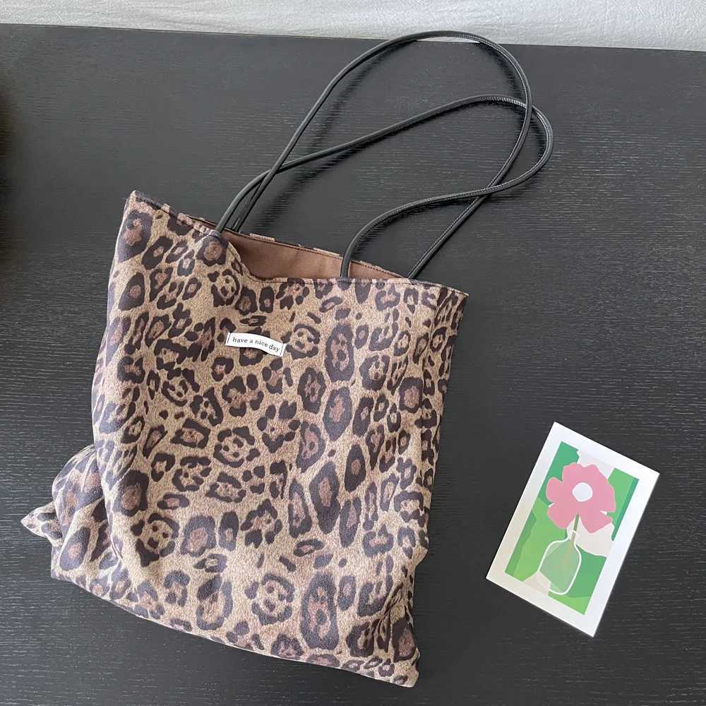 Totes Vintage Faux Suede Women's Leopard Shoulder Bags PU Strap Double Side Female Purse Handbags Fall Winte Canvas Tote Underarm Bag X261016