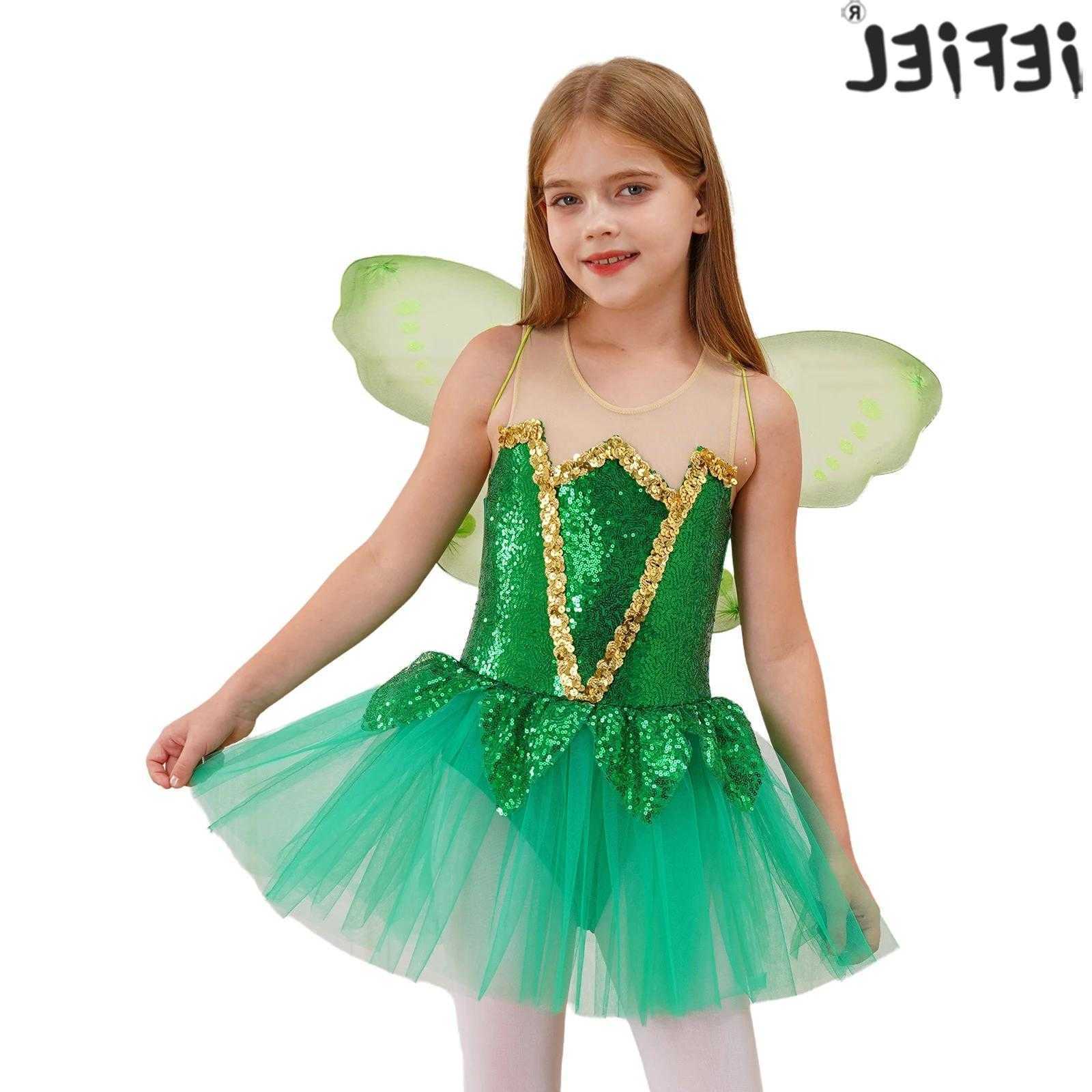 Girls Kids Fairy Tale Green Elf Cosplay Costume Sequins Mesh Ballet Dance Tutu Dress with Butterfly Wings Performance Dancewear S2610164MM5