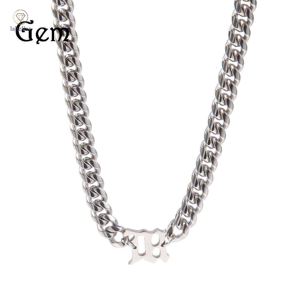 Vintage Hip Hop Personality Letter 925 Sterling Silver 18K Gold Collarbone Spring Simple Versatile Men's 8mm Titanium Steel Cuban Chain e