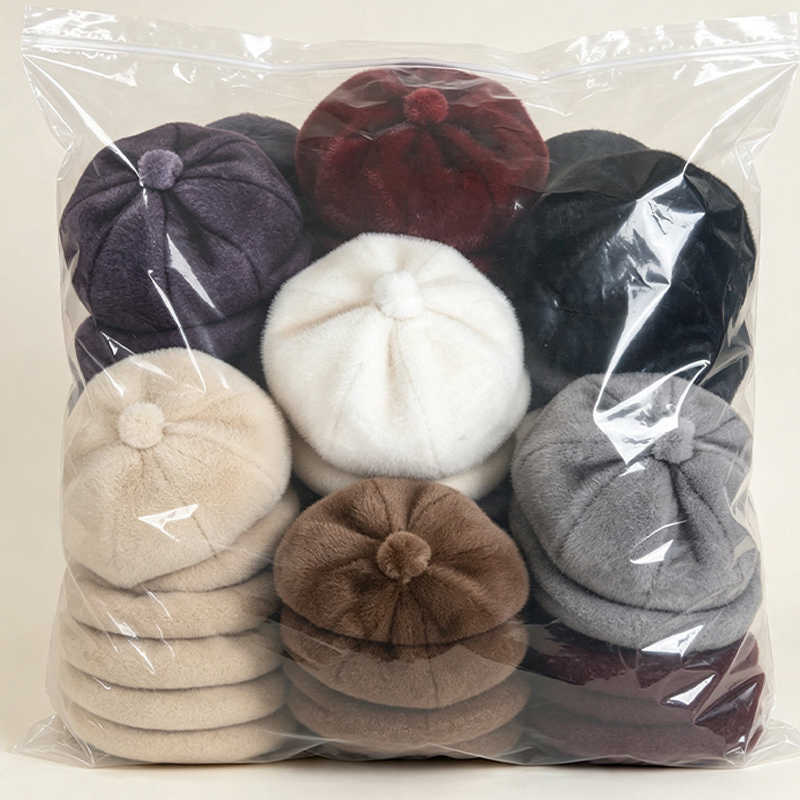 Mink Harajuku Fur Warm Octagonal Beret for Women Girls Winter Thicken Warm Berets Hat Outdoor Windproof Cold Proof Soft Caps S2610167DGC