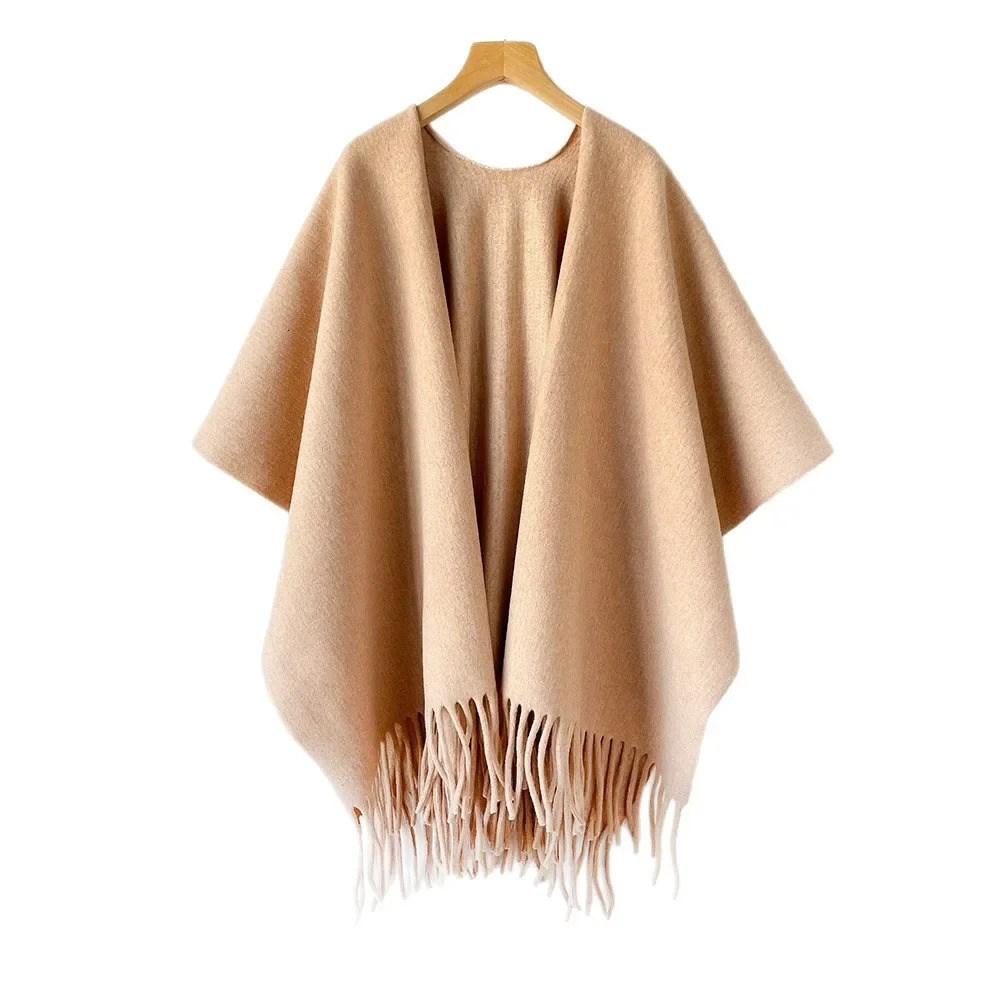 Winter Shawl Cape Womens Thick Warm Fringe Poncho Wrap Autumn Travel Cozy Fashion Outerwear Elegant Casual Soft Blanket Scarf 261015