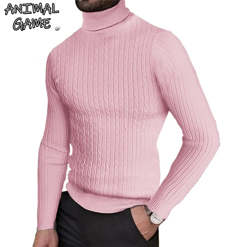 Animal Game Knitted Turtleneck Sweater Outdoor Pullover Sweater Autumn Winter Heavyweight Thick Tracksuit Wool men's Cold Blouse 261015