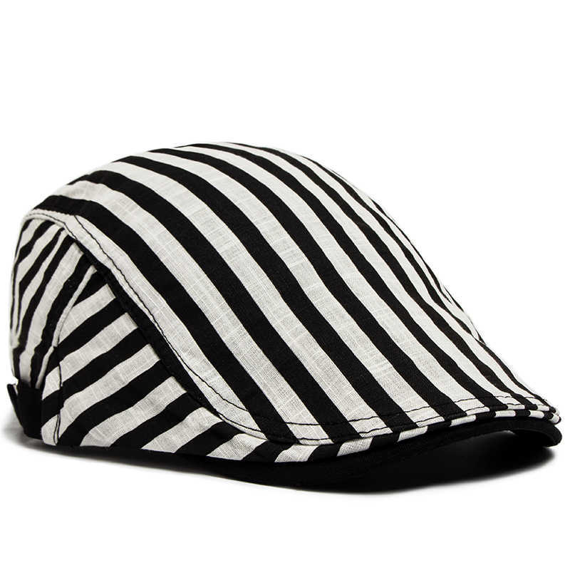 Beret CNTANG Hat Men Vintage Stripes Plaid Cotton Visor Flat Cap Casual Fashion Sun Caps For Women Summer Berets Thin Style New S261016O5UF