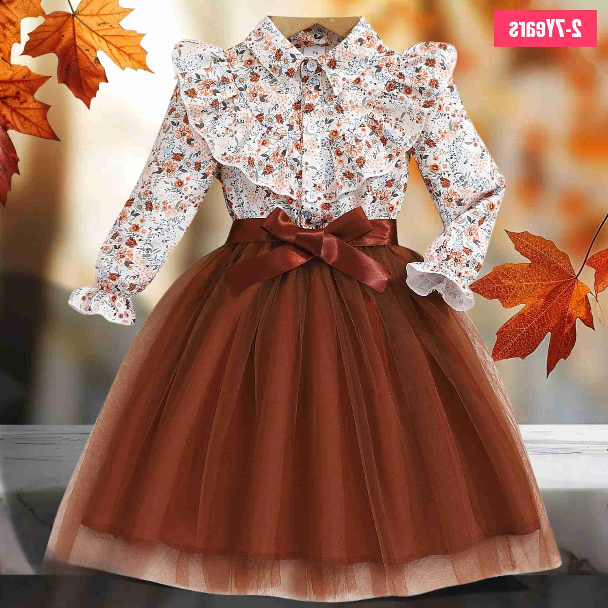 Girls Kids Dress Long Sleeve Spring Autumn Gauze Belt Children Dress Casual Soft Ventilate Cute Comfort Girls Clothing 2-7 Years S261016DIJ6