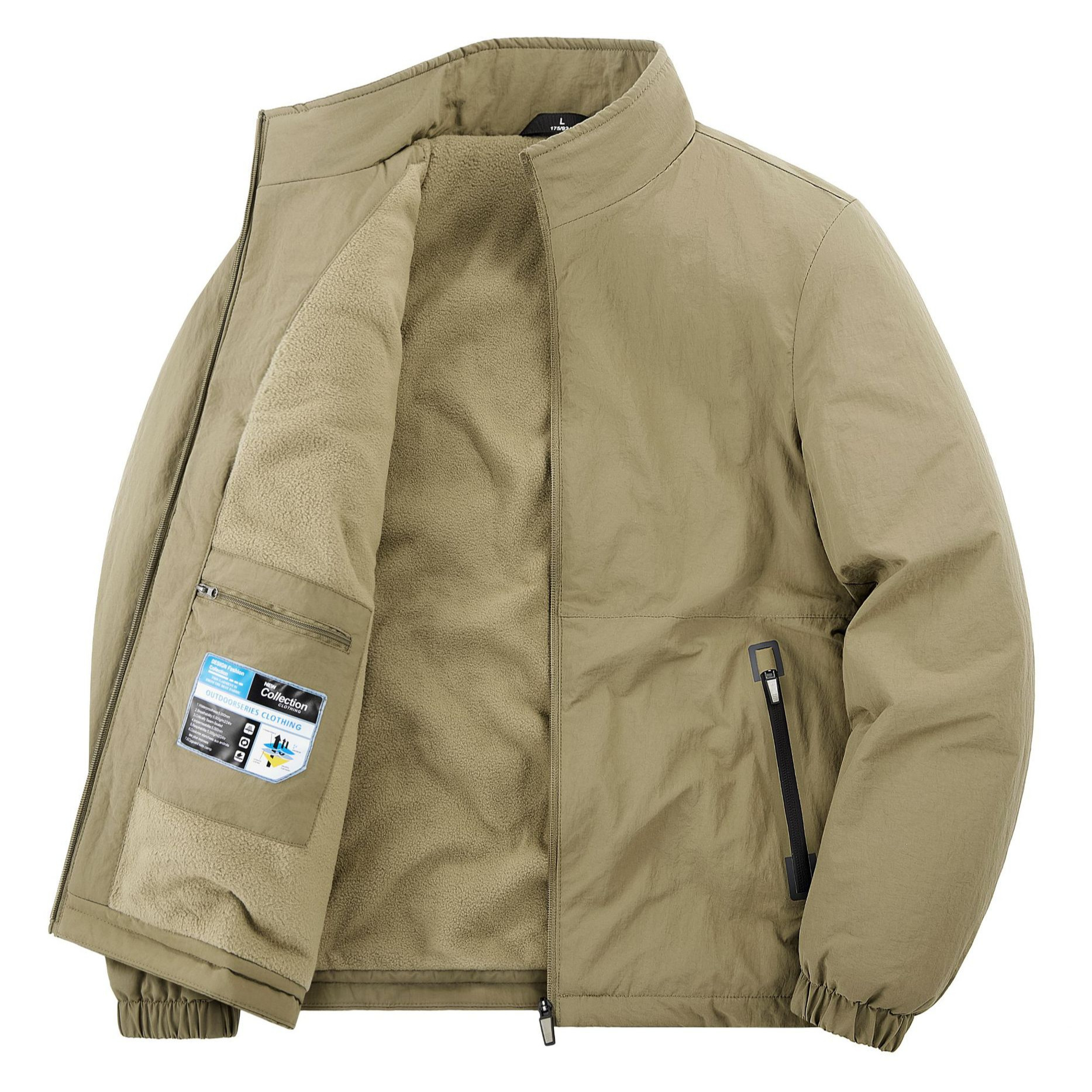 Men New Autumn Winter Stand Collar Cotton Coat Fleece Lined Thickened Warm Casual Soft Outdoor Sports Outerwear For Adult Men Daily Hiking Street An