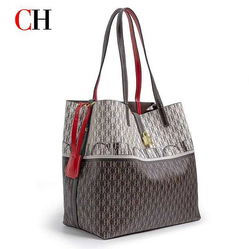 Cross Body CH Tote Bag for Women Two Tone PU Leather Large Capacity Shoulder Handbag Ladies Commute Shopping Shopper Bag H261016