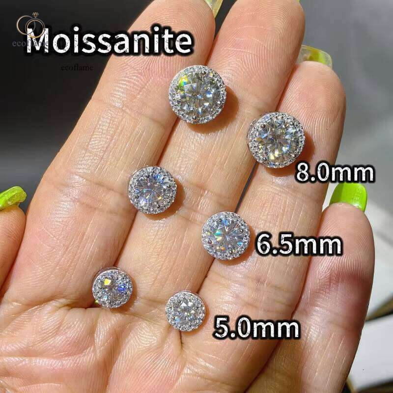Hip-Hop Moissanite Stud 1ct VVS Sterling Sier Unisex Jewelry Flower Cluster Halo Earrings with GRA Certificate
