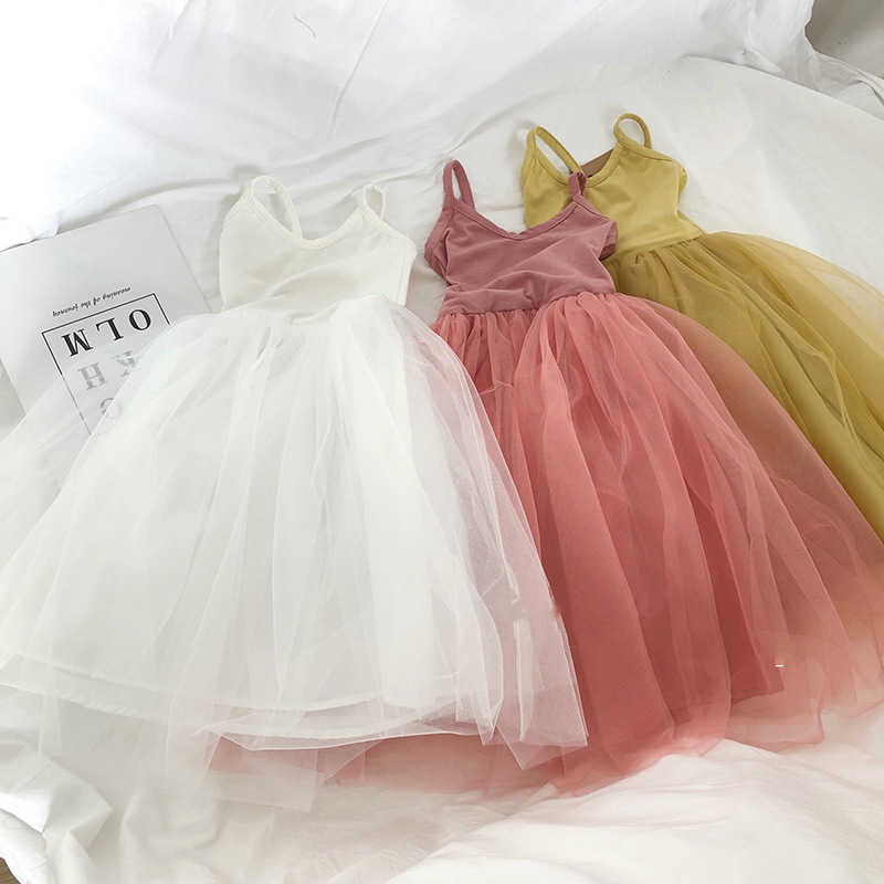 suspender Summer dress for girls sweet princess dress beach dress children's sleeveless solid color bottom dress S261016BAUN