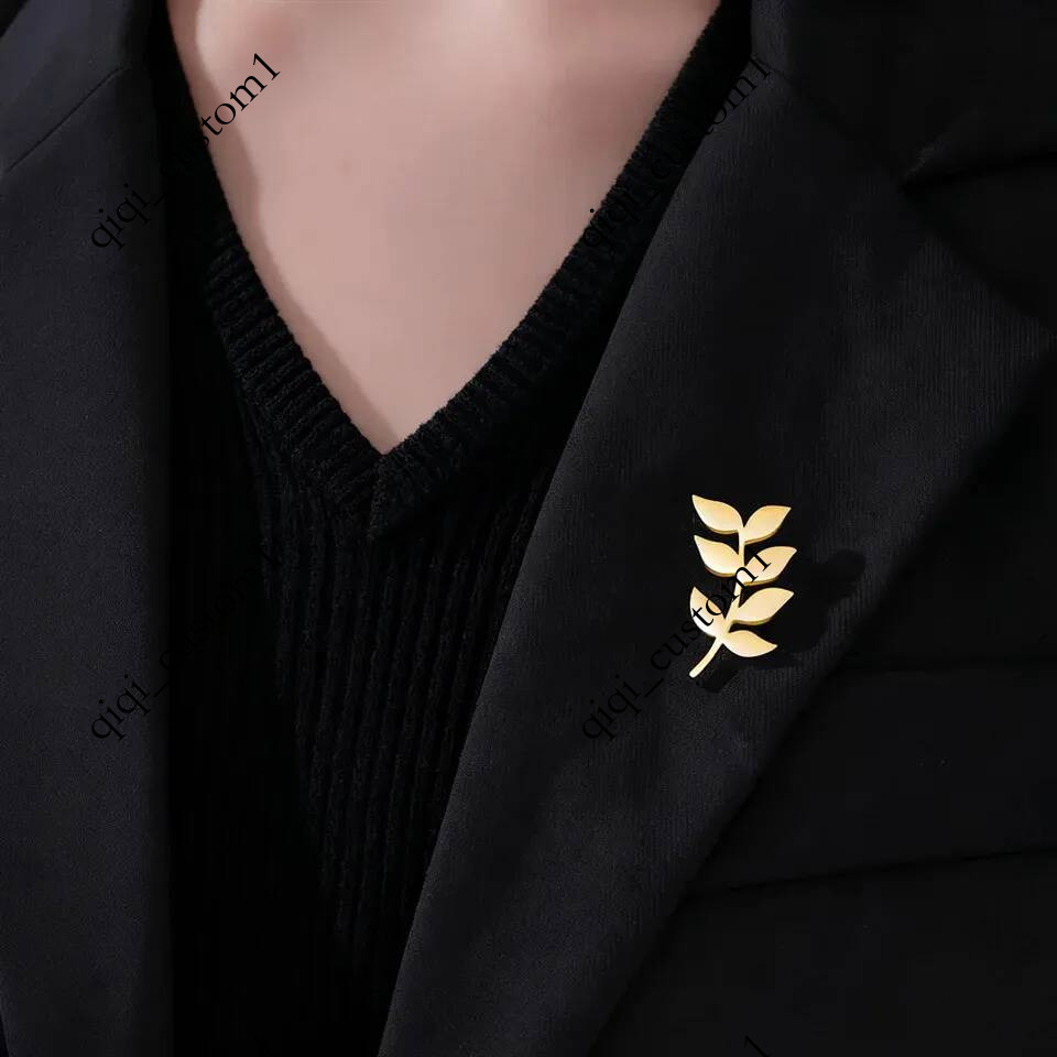 Olive Branch Lapel Brooch Men Women Stainless Steel Gold Color Suit Badge Pin Trendy Plant Accessories Gift Wholesale 251107