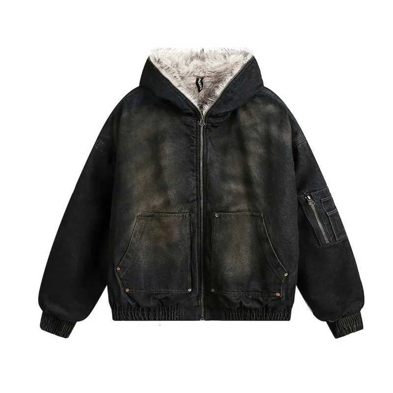 High American Men's Street Jackets Vintage Denim Jacket Men Winter Thick Warm Jacket for Men Fashion Streetwear Zip Up Hoodie Coats Clothing N2