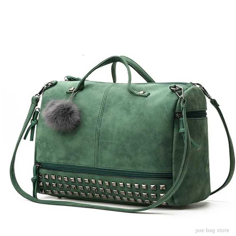 Shoulder Bags Hot Sale Women Shoulder Bag Vintage Nubuck Leather Ladies Handbag Rivet Large Bags Hair Ball Messenger Top-Handle Bag 40#23 X261016