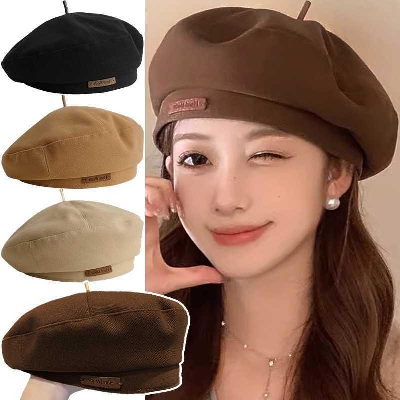 Handmade Retro Beret Spring Autumn Women Black Beige Woolen Beret Khaki Brown Painter Hat Female Winter Temperament Sense Cap S26101685D2