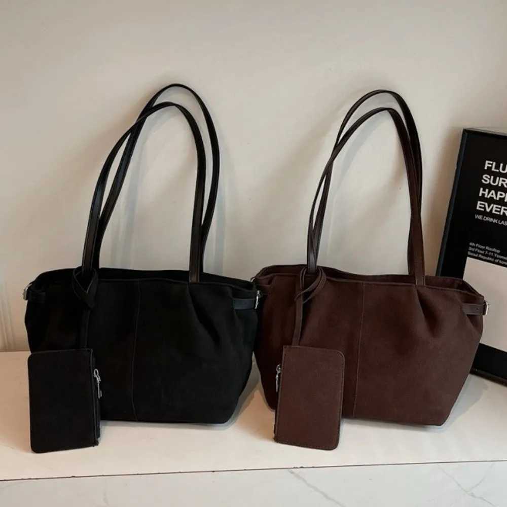 Shoulder Bags New Suede Shoulder Bags Large Capacity Lightweight Suede Tote Bag with Coin Bag Waterproof Shopper Handbag Casual Use X261016