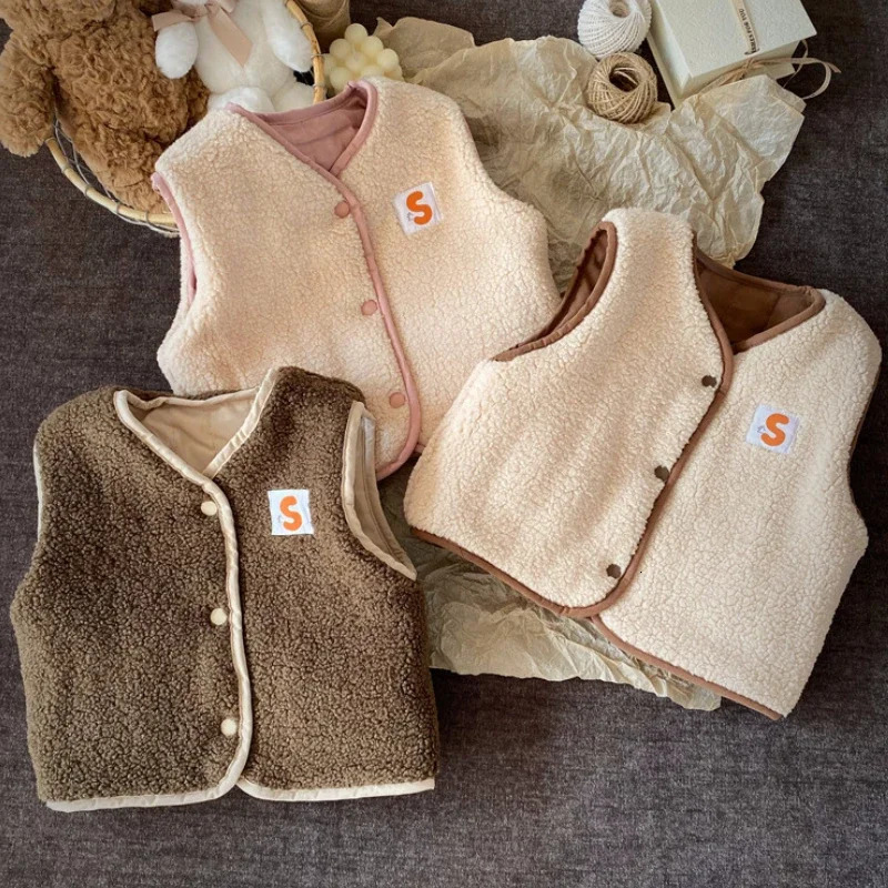2-6TChildren's Retro Warm Vest for Baby Boys Girls Baby Fleece Cotton Kids Double-sided Vests Cardigan Autumn Winter 2025 261016