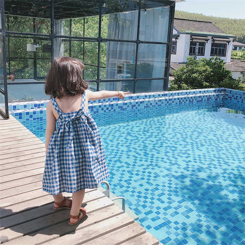 Style Korean Cotton Linen Baby Girls Princess Dress 2024 Summer New Plaid Sleeveless Clothes Kids Casual Dresses S261016VV3X