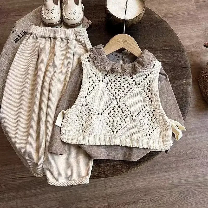 Childrens Clothing Set 2026 Childrens Yarn Vest Base Shirt Baby Spring and Autumn Pants Three Piece Set261016