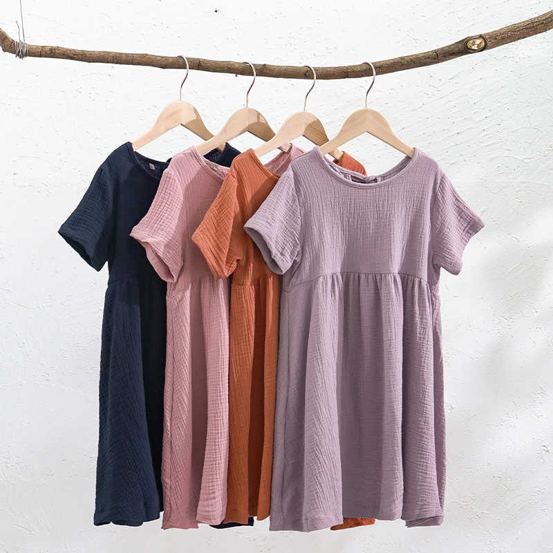 Cotton % Girls Short Sleeve Summer Dress 2026 New Baby Girl Casual Loose Beh Flowy Dresses Kids Clothing S2610166J0N