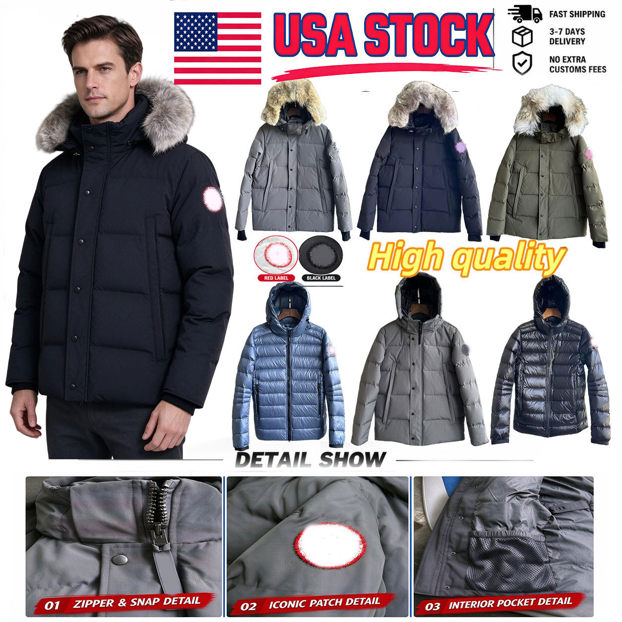 Puffer Jacket Mens Down Jacket Designer Jacket Winter Windproof Jacket Puffer Jackets Fur Hooded Parka Coats Fashion Waterproof Zipper Jackets12