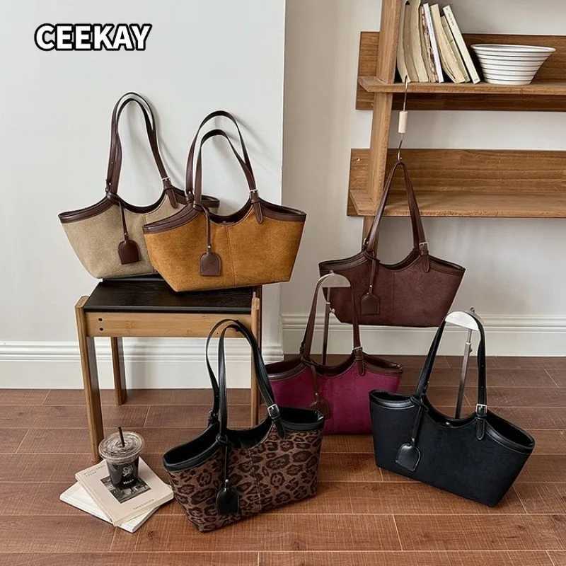 Totes CEEKAY Women's Tote Bag Leopard Print Faux Suede Splice Black Leather Pocket Detail Versatile Everyday Commute Casual Style X261016