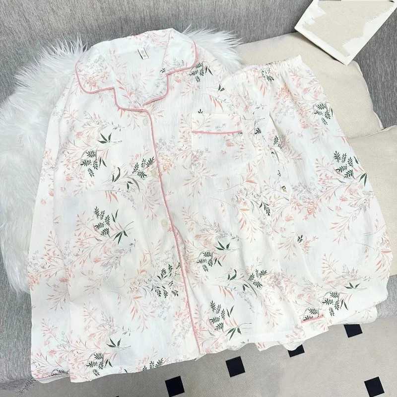 Pajamas 2026 New Spring Autumn Wen Print Floral Long Sle Pajama 2 Piece Set Lapel Button Loose Soft Casual Hewear SpwearW261019